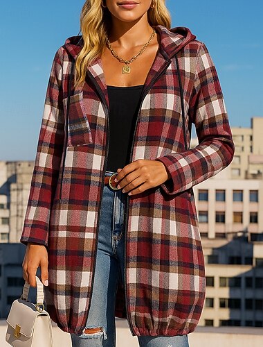  Γυναικεία hoodie σακάκι Παλτό με φερμουάρ Με τσέπες Μακρυμάνικο Μπολύζες Ένδυση γυμναστικής και άθλησης Φθινόπωρο Καρό Αντιανεμικό Πεζοπορία Για Υπαίθρια Χρήση Ταξίδια ΑΘΛΗΤΙΚΑ ΡΟΥΧΑ Ρούχα Γυμναστικής