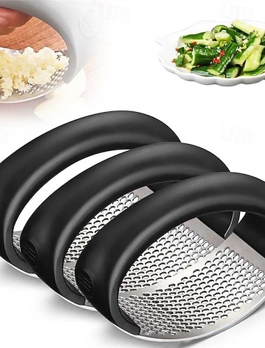  3 kpl ruostumattomasta teräksestä valmistettua valkosipulipuristinta, keinuvipu, manuaalinen valkosipulinmurskain &lihamylly, kädessä pidettävä valkosipulinpuristin ergonomisella muotoilulla helppoa