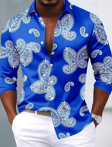  Per uomo Paisley Stampa Floreale Etnico Camicia Camicia in raso Camicia elegante Manica Lunga Vintage Retrò Vacanza Abbigliamento Quotidiano Estate Primavera Autunno Collo ripiegato Stampa 3D Camicie