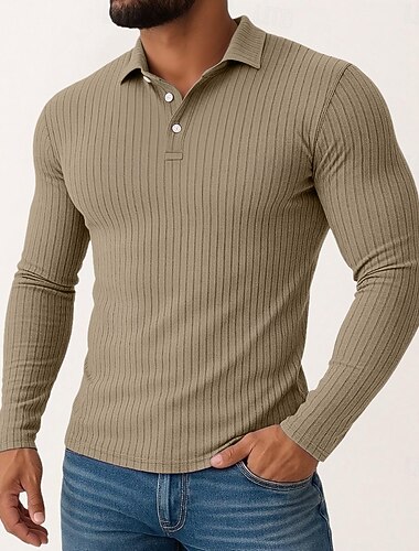  Herre Poloskjorter Ribbestrikket topp Feriereise Gate Klassisk Langermet Mote Grunnleggende عادي Strikking Vår Høst Vinter Slank Fasong Svart Hvit Kakifarget Grå Poloskjorter