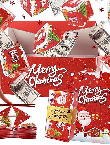  6/10/12/16/20 ks vánoční překvapení skákací krabička sada - slavnostní červená papírová dárková krabička s motivem Santa Clause skládací vánoční skákací krabička na peníze DIY unikátní skládací