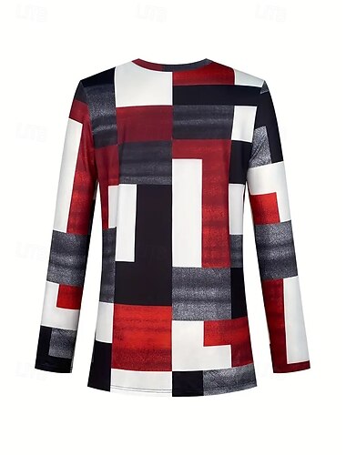  女性用 エレガント 旅行度假风 ファッション Tシャツ パンツセット 長袖 クルーネック ラウンドネック グラフィック 幾何学模様 ストライプ プリント カジュアル 日常 カジュアル／普段着 ルビーレッド 春 レギュラー