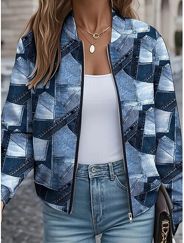  Γυναικεία Casual Jacket Διατηρείτε Ζεστό Γρήγορο Στέγνωμα Φερμουάρ Τσέπη Κομψό Μοντέρνα Καθημερινά Απλός Καμουφλάζ Διακοπές Causal Καθημερινά Αργίες Κοντό γιακά μπέιζμπολ Κανονικό Μακρυμάνικο
