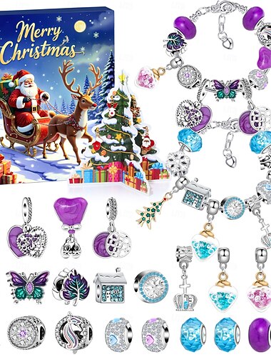  Christmas Advent Calendar Bracelets 2025 for Girls, 24 Days DIY Jewelry Making Kit with 22 Charm Beads and 2 Adjustable Bracelets, Xmas Countdown Gift for Kids Teens Women