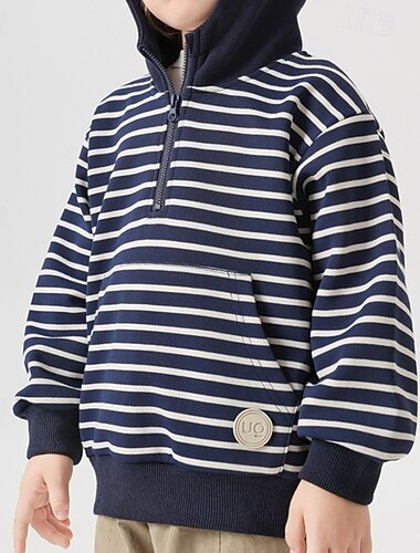  Bambini Unisex Giacche da baseball Capispalla A righe Manica Lunga Cerniera Cappotto All'aperto Moda Quotidiano Blu Primavera Autunno Dai 4 anni in su