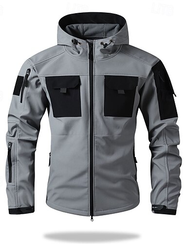  Voor heren Outdoor jas Softshell-jas Tactische jas Dagelijks Wandelen Winddicht Houd Warm Zak Splits Herfst Winter Kleurenblok Modieus Klassiek Capuchon Normaal Leger Groen Grijs Jacks
