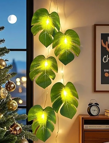  مصابيح عيد الميلاد السحرية سلسلة أضواء إكليل أوراق النخيل 3م 20 LED مناسبة لحفلات رأس السنة وزفاف ثيم الغابة واحتفالات عيد الميلاد المنزلية