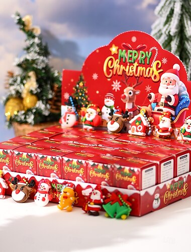  Set di 24 portachiavi natalizi in scatola cieca, collezione di personaggi natalizi, decorazioni festive in PVC con Babbo Natale, renne, bastoncini di zucchero &regali perfetti per feste, matrimoni e