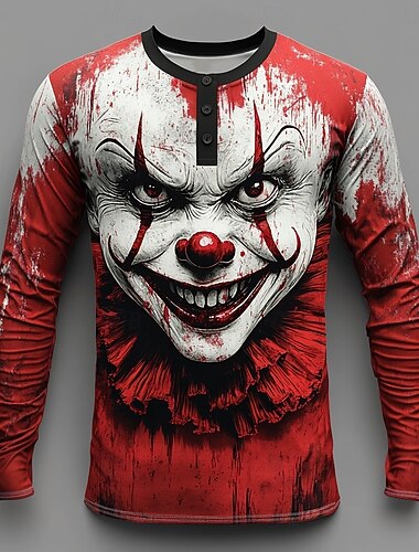  Ανδρικά Halloween Κλόουν Πουκάμισο Henley Μακρυμάνικο Μοντέρνα χαριτωμένο στυλ Καθημερινά Causal Αργίες Εξόδου Φθινόπωρο Άνοιξη & Χειμώνας Κόκκινο Χένλι Μπλουζάκι Henley