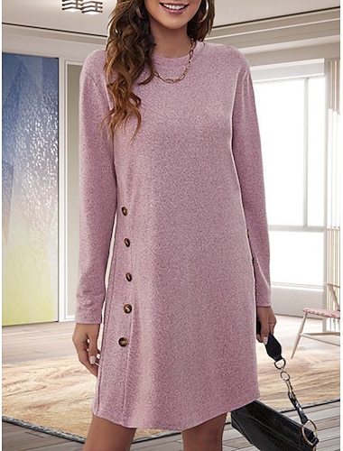  Damskie Sukienka mini Sukienka t-shirtowa Codzienny Na zewnątrz Codzienny Święto Regularny Równina Długi rękaw Półgolf Czarny Rumiany róż Szary Wiosna Jesień