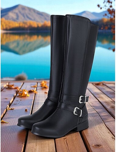  Damskie brązowe skórzane buty jeździeckie za kolano z podwójnymi paskami i klamrami, codzienne buty jeździeckie w stylu vintage, idealne na zewnątrz, na jesień i na co dzień