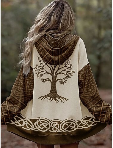  Damen Hoodies mit Reißverschluss Grafik Geometrisch Stammes Punk Aktiv Vintage Langarm Mit Kapuze Normale Oberteile Heim Alltagskleidung Lässig Blau Purpur Braun Grün Herbst Winter