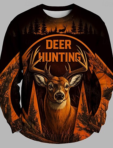  رجالي أيل كنزة الصيد كم طويل رقبة عالية مدورة الأماكن المفتوحة رياضة في الهواء الطلق أسود كرونيك 3D كل الفصول مصمم S M L XL XXL XXXL