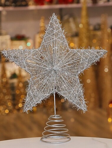  Juletretopp med stjerne og LED-lys til jul, femkantet stjerne i jern, opplyst hengende ornament, festlig juletrepynt, julegave til hjemmebordet