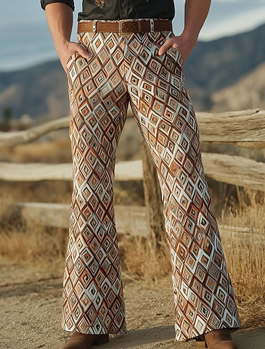  Pánské Geometrický Mřížka / Přehoz Geleneksel Disco kalhoty Zvonové kalhoty 60. a 70. let Středně vysoký pas Západní Vintage Retro Venkovní Dovolená Ležérní Boční kapsy Kalhoty s rozšířenými