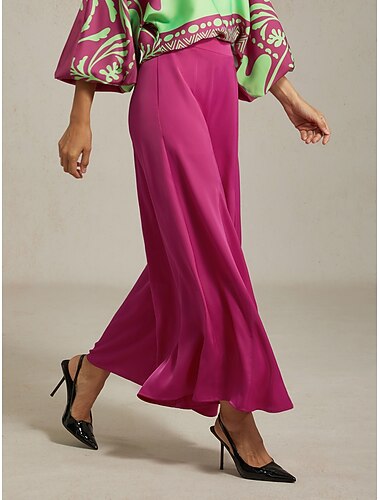  γυναικείο παντελόνι φαρδύ μπορντό σατέν τσέπη casual κομψό χαλαρό παντελόνι άνοιξη καλοκαίρι