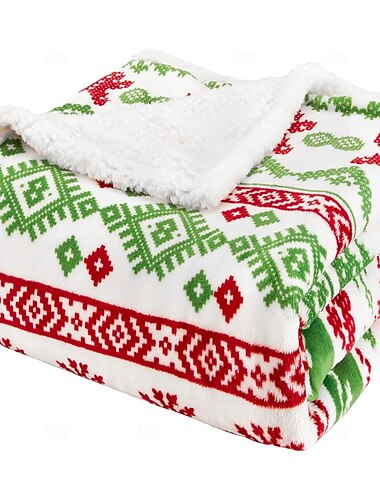  Pătură exclusivă de Crăciun pentru iarnă, din flanel sherpa, cu strat dublu gros de lână de miel