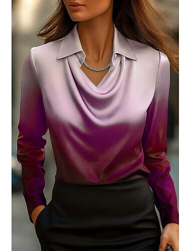  Per donna Camicia Grafico Geometrico Astratto Elegante Casual Manica Lunga Scollo a Cascata Top Regolari Lavoro Abbigliamento da sera Quotidiano Arricciato Drappeggiato Blu Viola Rosso e Bianco