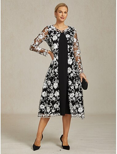  Mujer Abrigo Transpirable Encaje Bordado Elegante Floral Formal Boda Fiesta Largo Cuello redondo Holgado Manga Larga Ropa de calle Negro Verano Primavera