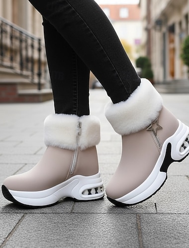  Dámské Boty Větší velikosti Zimní obuv Denní Pevná barva Podšité fleecem Kotníkové boty Booties Zip Klínový podpatek Oblá špička Pohodlné Umělý semiš Zip Černá Béžová Šedá