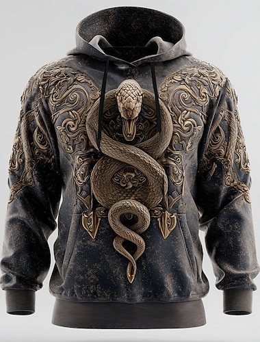  Pánské 3D Had Kapuce Mikina Chladný Večírek Tričkový Klub Streetwear Vodní modrá Trávová zelená Šňůrky Podzim Zima Návrhář