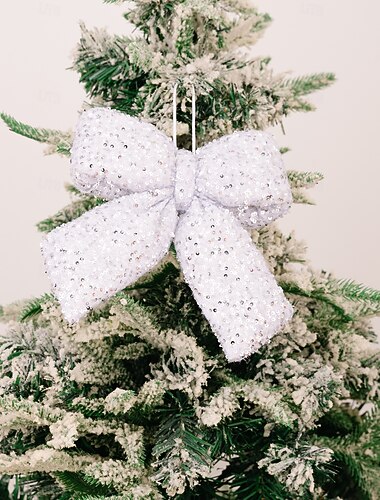  1 stk. glittersløyfepynt med juletre, glitrende paljettsløyfe hengende dekorasjon til juletre, høytidsfest, bryllup, innendørs utendørs hjemdekorasjonsartikler