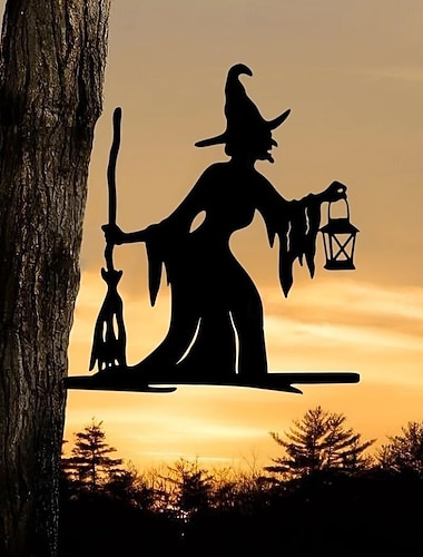  Металлический колышек в виде силуэта ведьмы для сада - замысловатый дизайн веток, прочный, для наружной стены &декор двора для празднования дней рождения в честь Хэллоуина