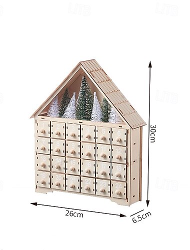  Trehus Julekrubbe Adventskalender 2025 Julegave Barn Gutter Jenter Hus Boks med 24 Skuffer og Varm LED Nedtellingskalendere Juledekorasjon