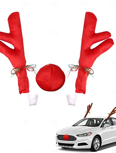  julebil reinsdyrgevir &Nose julepynt best for vindustak &Grill Rudolph Reinsdyrsett - Biltilbehør til jul, dekorasjonssett også for SUV, varebil og lastebil
