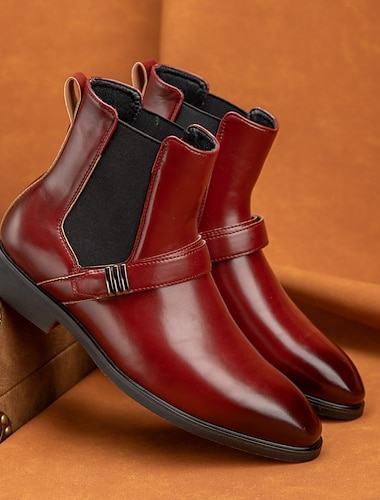  Pánské červené chelsea boty – klasické nazouvací společenské boty s leštěným povrchem pro firemní příležitosti, formální akce a párty.