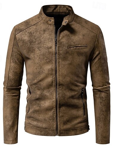  Herren Kunstlederjacke Bikerjacke Motorradjacke Urlaub Täglich Winddicht Warm Tasche Herbst Winter Einfach Mode Klassisch Stehkragen Regulär Schwarz Braun Grün Jacken