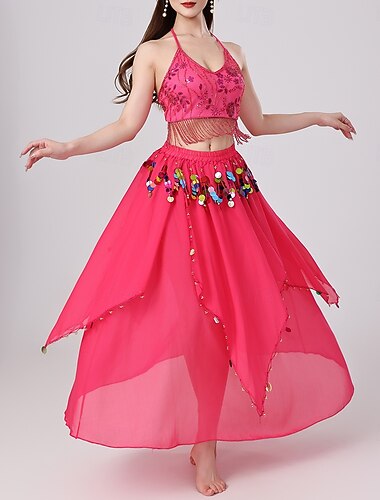  Taniec brzucha Spódnice Frędzel Czysty Kolor Łączenie Damskie Spektakl Szkolenie Bez rękawów Wysoki Poliester