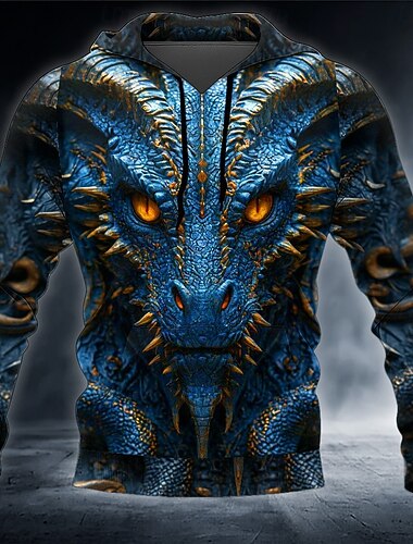  Pánské Drak 3D Kapuce Mikina Chladný Večírek Tričkový Klub Streetwear Rubínově červená Vodní modrá Šňůrky Podzim Zima Návrhář