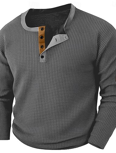  Pánské Tričko Top Dlouhý rukáv Henley Léto Jaro Podzim Bez vzoru Moderní Na běžné nošení Pohodlné Knoflíky Základní Domů ulice Ležérní Černá Fialová Trávová zelená Top tričko pro muže