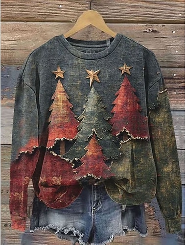 Damen Pullover Sweatshirt Weihnachtsbaum Weihnachten Lässig Langarm Rundhalsausschnitt Normale Oberteile Straße Alltagskleidung Lässig Blau Grün Dunkelgray Herbst Winter   Damen Pullover Sweatshirt Weihnachtsbaum Weihnachten Lässig Langarm Rundhalsausschnitt Normale Oberteile Straße Alltagskleidung Lässig Blau Grün Dunkelgray Herbst Winter