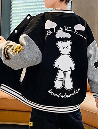  Bambini Unisex Giacche da baseball Capispalla Blocco di colori Manica Lunga Comfort Cappotto All'aperto Moda Quotidiano Nero Primavera Autunno Dai 4 anni in su