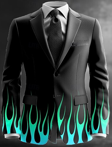  Herre Flamme Blazer jakke Frakk Bekvem Kunstnerisk Fritid Fest Daglig Festival 3D-utskrift Knapper Multi lomme Alle årstider Med hakk Langermet Gul Rød Blå