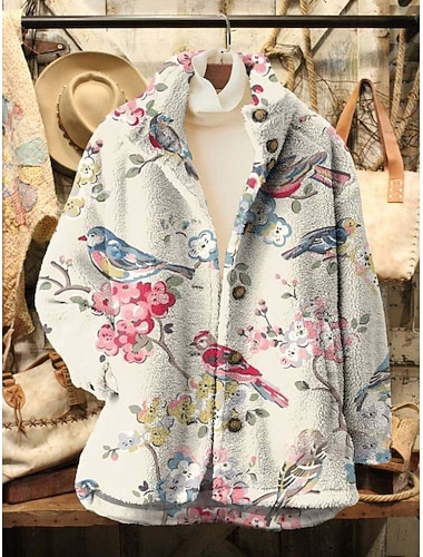  نسائي سترة الصوف جاكيت كاجوال مريح متنفس جيب طباعة كاجوال ورد عطلة شارع فضفاض مناسب للبس اليومي سحاب عادية طوي عادي كم طويل ملابس خارجية وردي بلاشيهغ فوشيا كاكي الربيع الخريف
