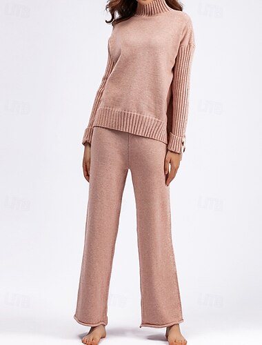  בגדי ריקוד נשים סוודר תיאום סוודר סגנון רחוב יום יומי צבע אחיד צוואר מדומה סרוג מכפלת א-סימטרית שרוול ארוך חולצות רגילות לִסְרוֹג יומי חגים סוף שבוע שחור ורוד מסמיק סתיו חורף