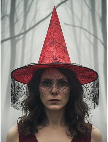  Cappello da strega di Halloween da donna con velo a ragnatela – accessorio per costume cosplay a punta in più colori per feste e festival