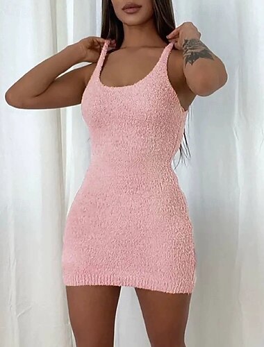  Per donna Abbigliamento da Casa Camicia da Notte Moda Casual Colore Puro Vestiti Vacanza Casa Da letto Senza Maniche Girocollo Rosa Autunno Inverno Vestibilità aderente