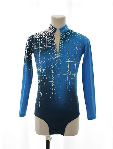  Krasobruslení Pánské Chlapecké Buz Pateni Topy Modrá Slátanina Spandex Vysoká pružnost Trénink Soutěž Bruslařské oblečení Klasický Křišťál a napodobenina Dlouhý rukáv Bruslení Krasobruslení