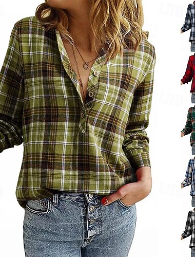  女性用 カジュアルジャケット シャケット 快適 高通気性 ポケット ボタン プリント カジュアル チェック バケーション ストリート カジュアル デイリーウェア シングルブレスト レギュラー 折襟 レギュラー 長袖 アウターウェア ブラック ブルー ダークグリーン 春 秋