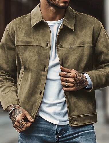  رجالي سترة خفيفة الوزن سترة من جلد السويد الصناعي جاكيت كاجوال عطلة مناسب للبس اليومي سترة واقيه جيب الربيع الخريف سهل موضة كلاسيكي Lapel عادية لون الجمل أزرق ملكي بني جاكتس