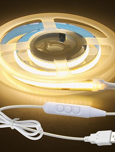 Lampe LED COB USB 5 V, 1 mètre, 320 LED, arrêt temporisé de 60 secondes, gradation à 6 niveaux, avec câble USB de 1,5 mètre, idéale pour la cuisine, la chambre à coucher, les fêtes, l'éclairage de