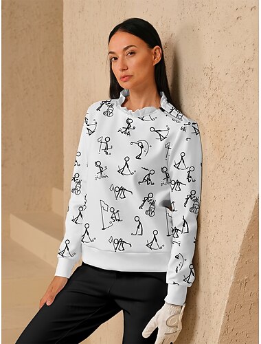  Mulheres Moletom Branco Manga Longa Blusas Roupas femininas de golfe, roupas, roupas, roupas