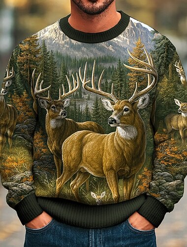  Homens Animal Cada Pulôver suéter Roupa de Malha Crewneck Casual Férias Rua Diário Impressão 3D Tricôt Mantenha Quente Manga Longa Outono Inverno Azul Marron