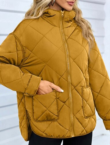  نسائي معطف شتوي سترة هوديي الدفء مريح سحاب جيب حاشية غير منتظمة كاجوال سهل عطلة فضفاض مناسب للبس اليومي عطلة نهاية الاسبوع طويلة مع قبعة عادي كم طويل ملابس خارجية أسود أبيض أصفر الخريف الشتاء