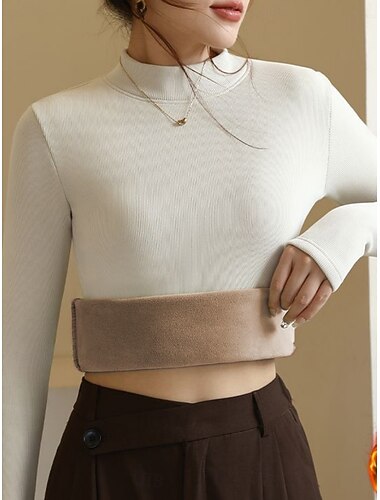  Per donna Biancheria intima termica Casual Comfort Colore Puro Casa Quotidiano Manica Lunga Dolcevita Nero Bianco Verde Cachi Primavera Autunno Inverno Vestibilità regolare