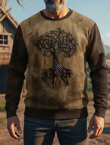  Ανδρικά Πουλόβερ Πράσινο Χακί Θαλασσί Καφέ Στρογγυλή Ψηλή Λαιμόκοψη Δέντρο της ζωής Υγκντράσιλ Κελτικός κόμπος Στάμπα Causal Καθημερινά Αργίες Βίντατζ Βίκινγκ Φθινόπωρο Χειμώνας Ρούχα Φούτερ Φούτερ